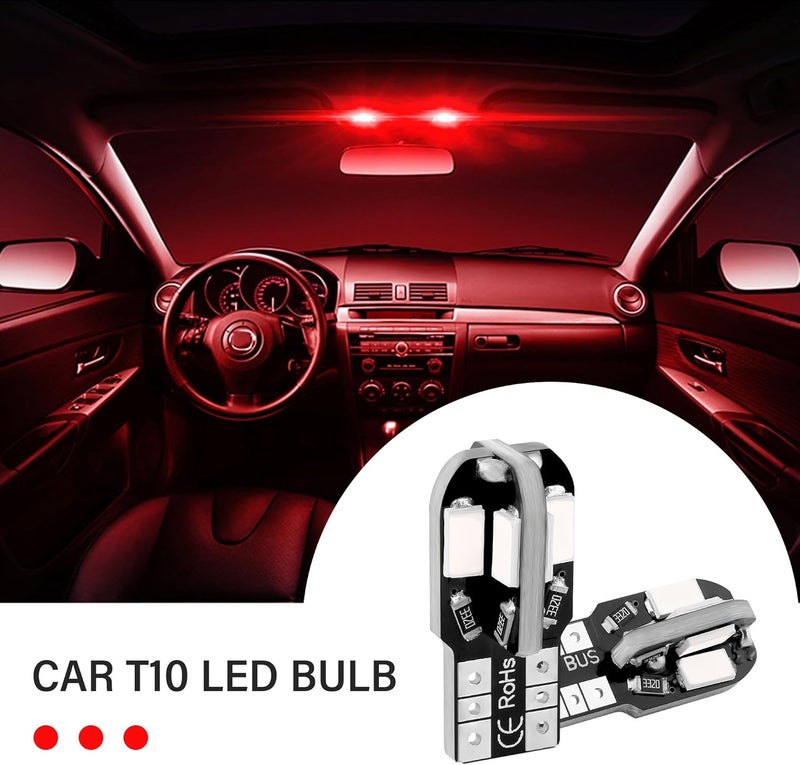 Stacool 10PCS T10 Interior Car Lights,12V Super Bright T10 LED Bulb for Map Lights,Reading Lights,License Plate Lights,Universal 5630 8SMD Car LED Lights Car Accessories for Most Cars (Red) - Image 3